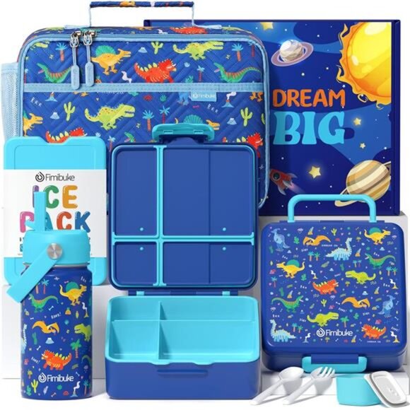 Fimibuke Kids Bento Lunch Box with 4 Compartments Insulated lunch Bag